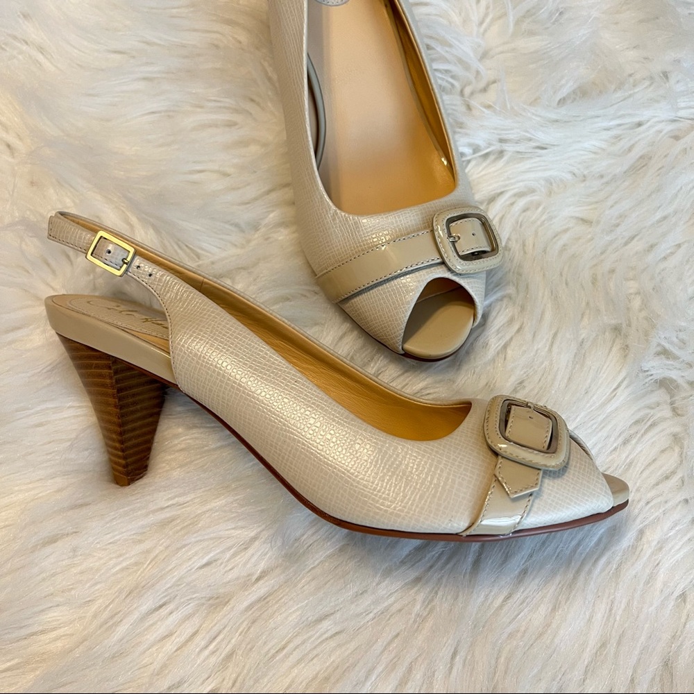 Cole Haan Nike Air Technology sling back Peep Toe Heels buckle detail Size 8 1/2